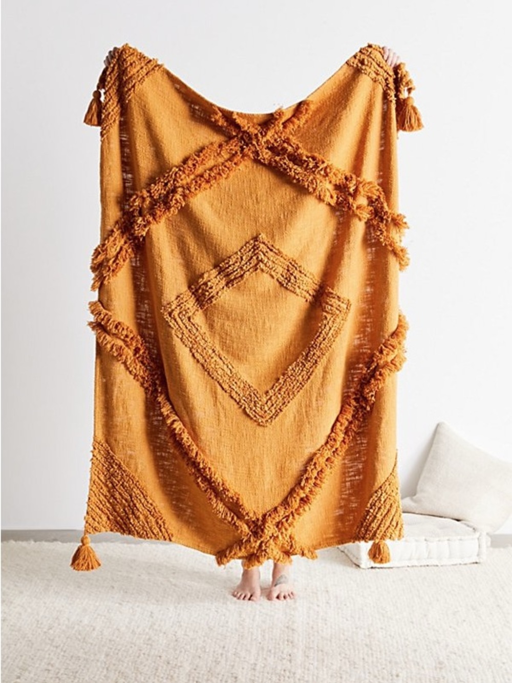 Urban Outfitters Aden Tufted Throw Blanket in Mustard
